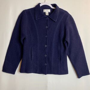 Lisa International 100% Boiled Wool Blue Button Cardigan Sweater Pockets Size M